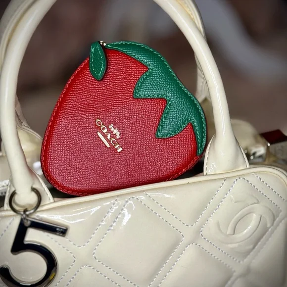 NWT Coach Strawberry Coin Case, Bold Red | Mini Cosmetic Case - Picture 1 of 8
